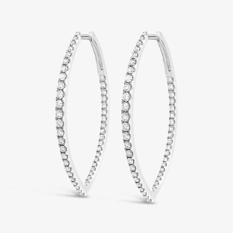 Ladies Earrings Curved Shine-Chevron 1.5" Eternity 1.00CT Hoop Earrings