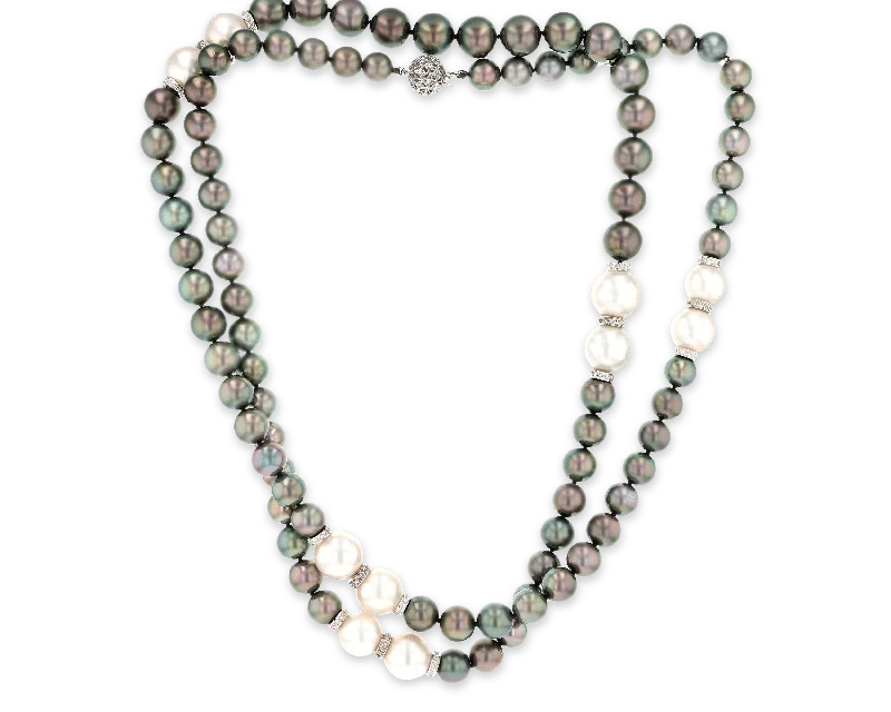 Ladies serene touch necklaces -Black and White Pearl Necklace