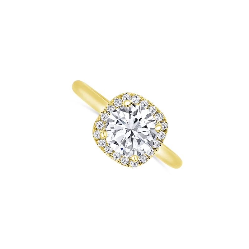 Ladies Engagement Rings with Sunstone Spark-14K Yellow Gold Round 1.78 Carat Diamond Halo Engagement Ring