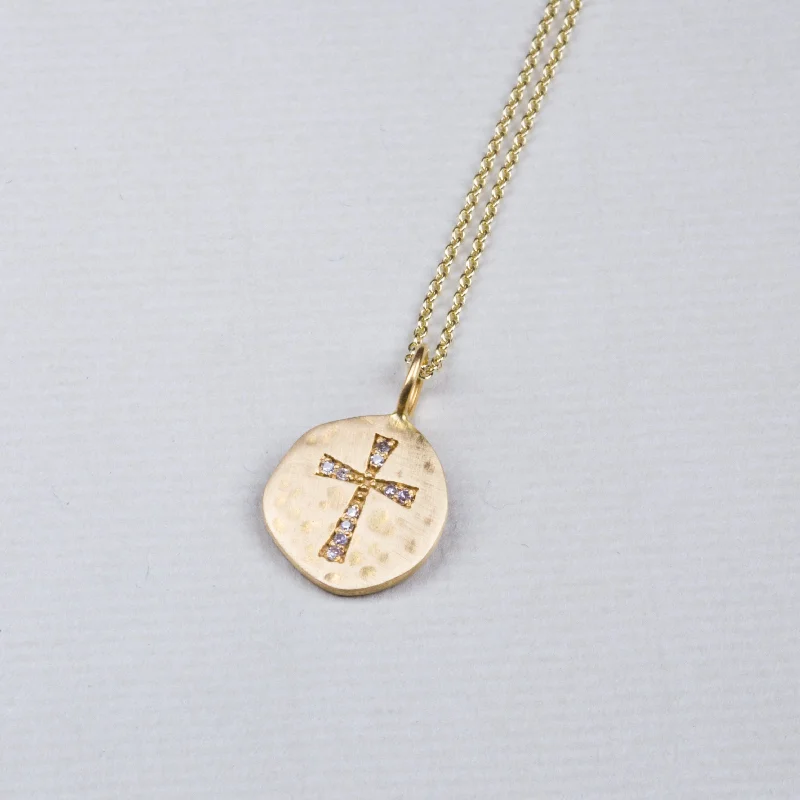 Ladies playful flair necklaces -14ct Gold Diamond Cross Pendant Necklace