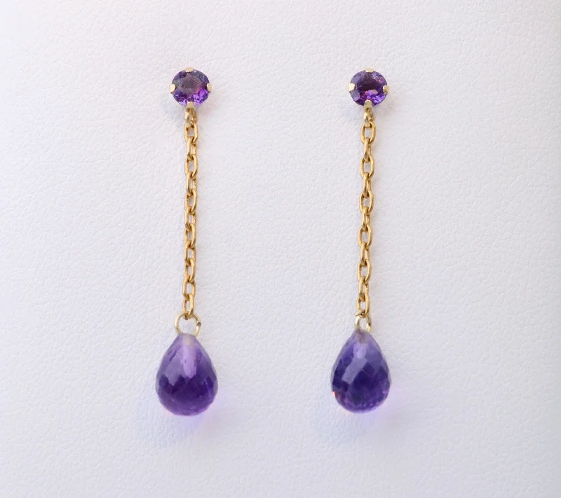 Ladies Earrings with Green Grandidierite-14K yellow gold Amethyst drop earrings