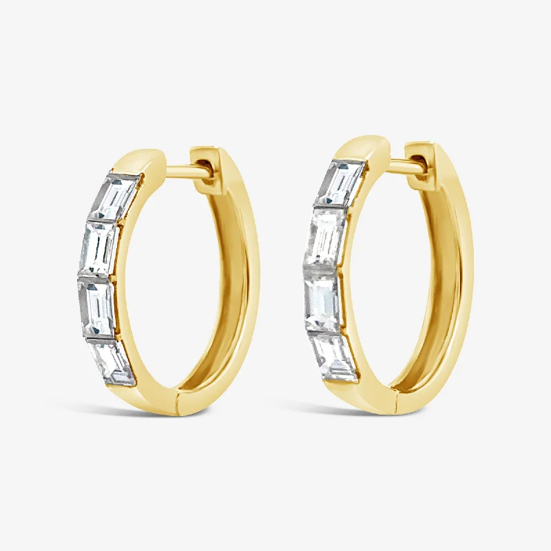 Ladies Earrings with White Leucite-Baguette 0.85CT Diamond Huggie Earrings