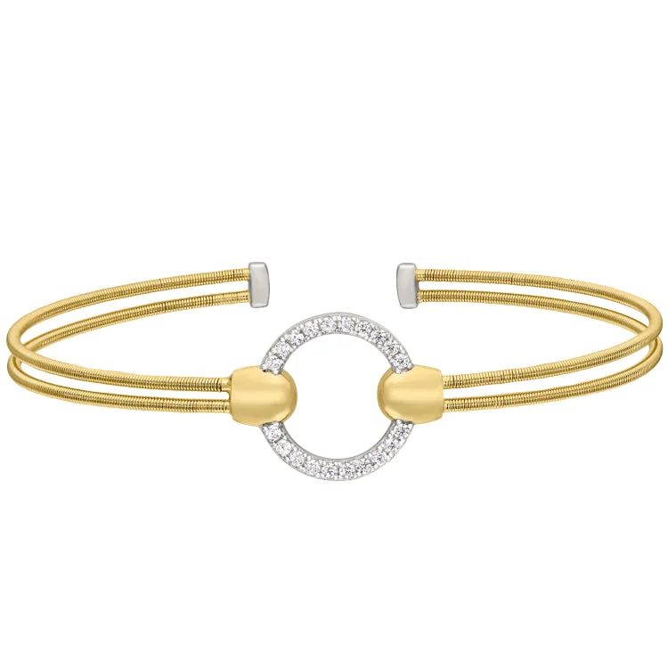 Mystic lunar bracelets -Gold Finish Sterling Silver Two Cable Cuff Bracelet with Rhodium Finish Simulated Diamond Open Circle