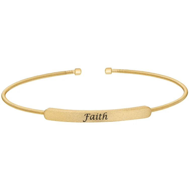 Throwback retro bracelets -Gold Finish Sterling Silver Cable Cuff Bracelet With Name Plate - FAITH