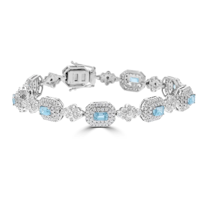 Zirconia brilliance bracelets -JULEVE 18KT 5.27 CTW BLUE ZIRCON & 2.42 CTW DIAMOND HALO BRACELET