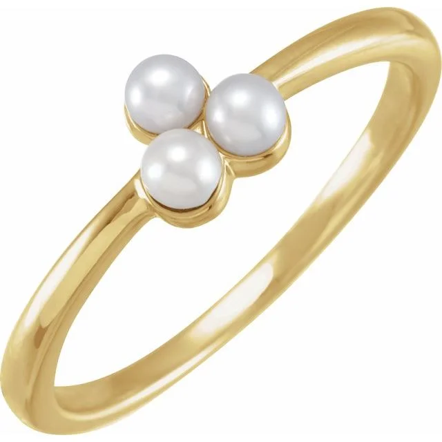 Ladies Rings Gift Glow-14K Yellow or White Gold Cultured Freshwater Pearl Cluster Ring