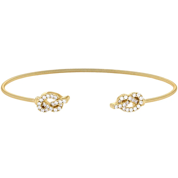 Barely-there bracelets -Gold Finish Sterling Silver Cable Cuff Bracelet with Simulated Diamond Knots