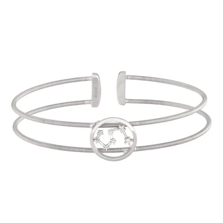 Tropical breeze bracelets -Rhodium Finish Sterling Silver Cable Cuff Constellation Bracelet with Simulated Diamonds - Leo