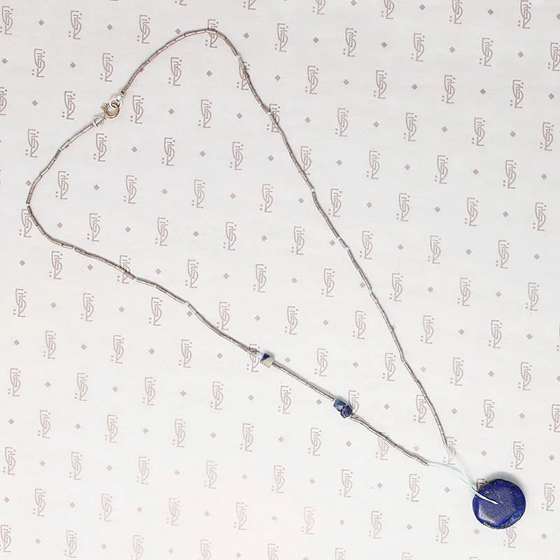 Ladies playful acrylic necklaces -Handmade Silver Bead & Ancient Lapis Necklace by Ancient Influences