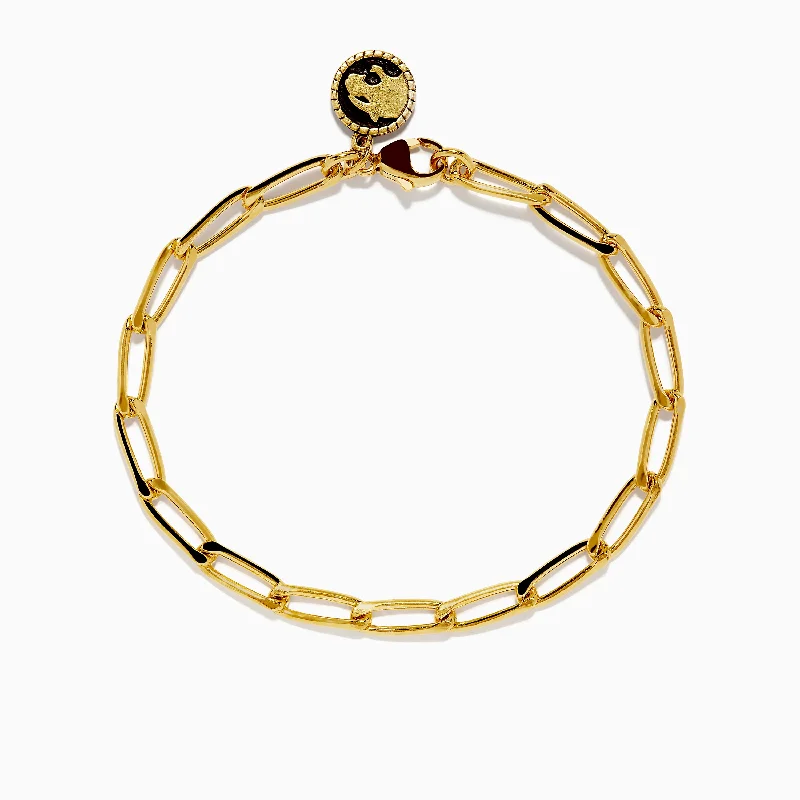 Glossy pearl bracelets -Unisex 925 Gold Plated Sterling Silver 8" Paper Clip Bracelet