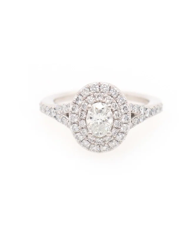 Ladies Engagement Rings Unique Spark-1.20ctw Oval and Round Diamond Double Frame Engagement Ring in Platinum