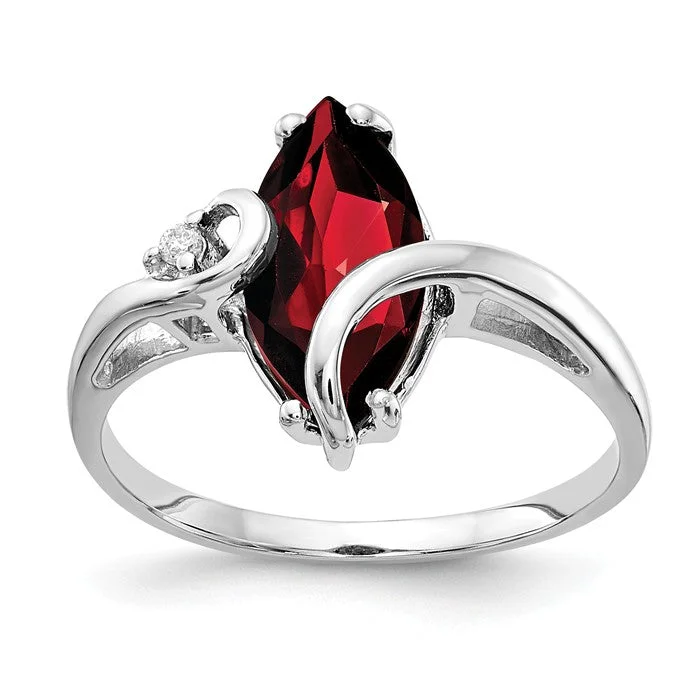 Ladies Rings with Clear Natrolite-14k White Gold 12x6mm Marquise Garnet and Diamond Ring