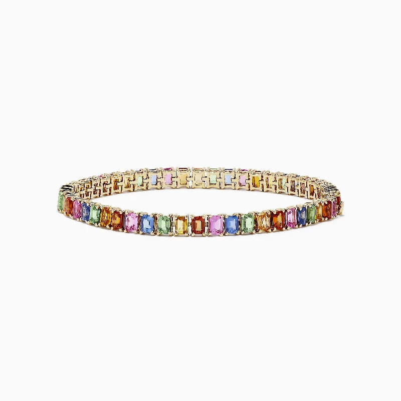 Romantic heart bracelets -Watercolor 14k Gold Emerald Cut Multi Sapphire Tennis Bracelet