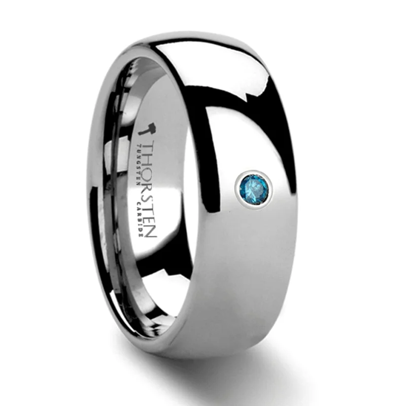 Ladies Rings Light Spark-Thorsten BUCKINGHAM Domed Blue Diamond Tungsten Carbide Ring - 6mm & 8mm