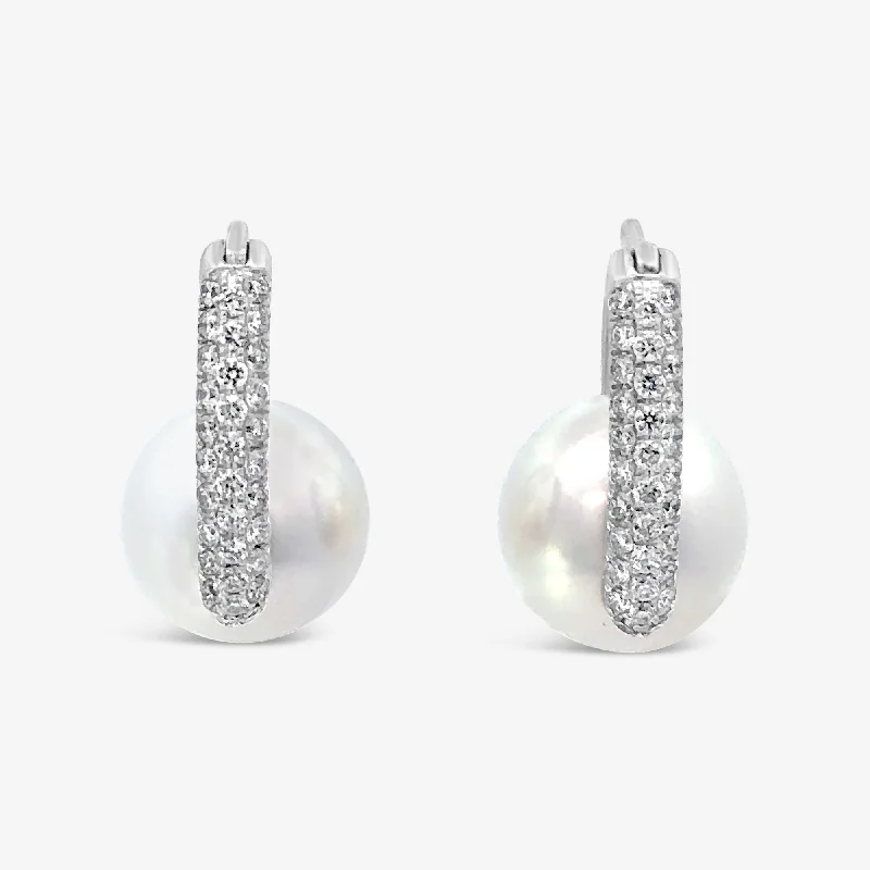 Ladies Earrings Twisted Shine-Pearl & Diamond Hoop Earrings