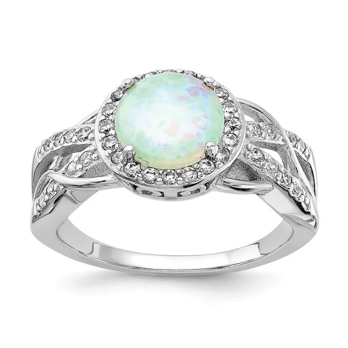 Ladies Rings with Red Pyroxmangite-Cheryl M Sterling Silver Round White Opal Halo Ring