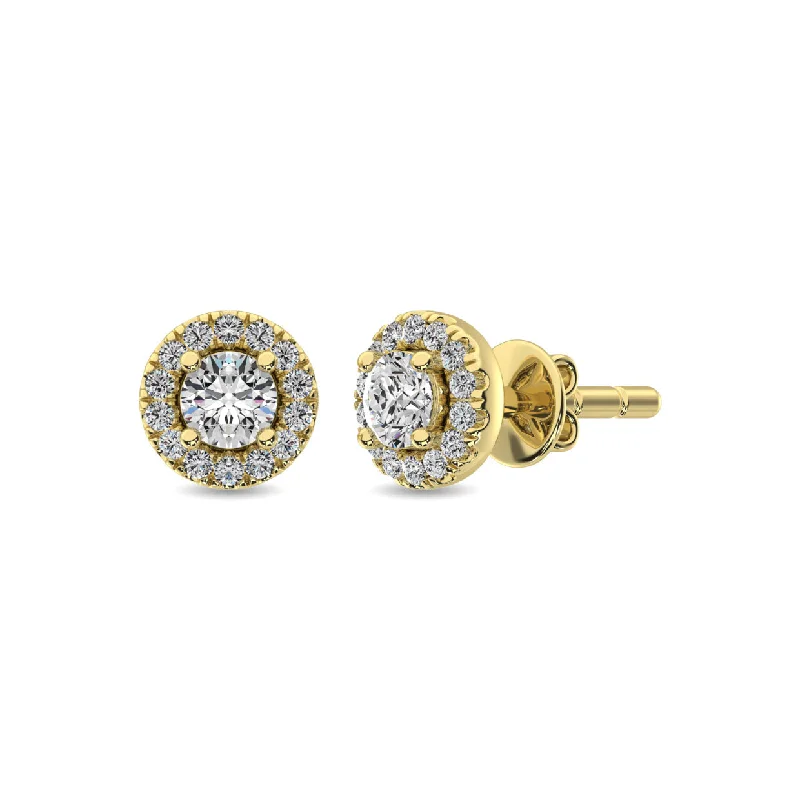 Ladies Earrings with Silver Cassiterite-10K Yellow or White Gold Diamond 1/3 CTW Round Cut Halo Earrings