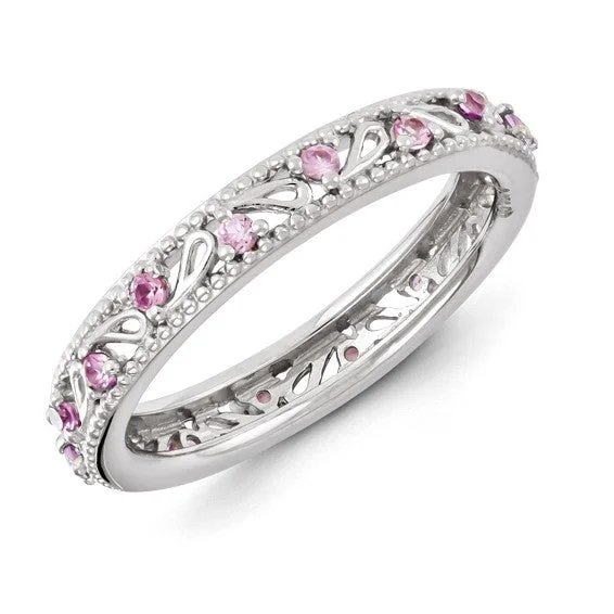 Ladies Rings with Arrow Spark-Sterling Silver Stackable Expressions Pink Sapphire Ring