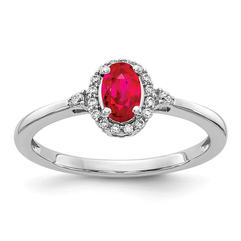 Ladies Rings with Blue Apatite-14k White Gold Genuine Oval Ruby and Diamond Halo Ring