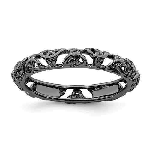 Ladies Rings with Wave Glow-Sterling Silver Stackable Expressions Black Plated Celtic Knot Ring