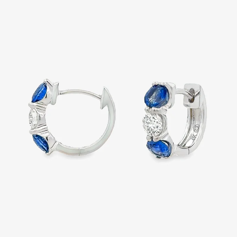 Ladies Earrings with Pale Prehnite-Sapphire & Diamond Mini Huggie Earrings