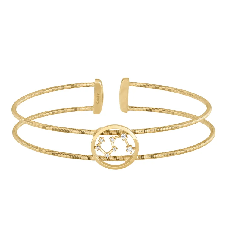 Shimmering silver bracelets -Gold Finish Sterling Silver Cable Cuff Constellation Bracelet with Simulated Diamonds - Leo