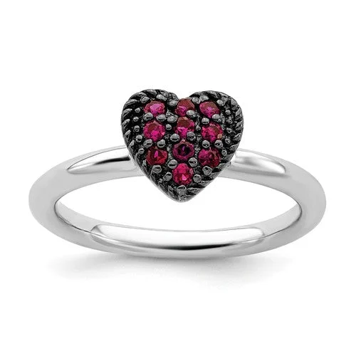 Ladies Rings for Founder Glow-Sterling Silver Stackable Expressions Cr Ruby Heart Ring