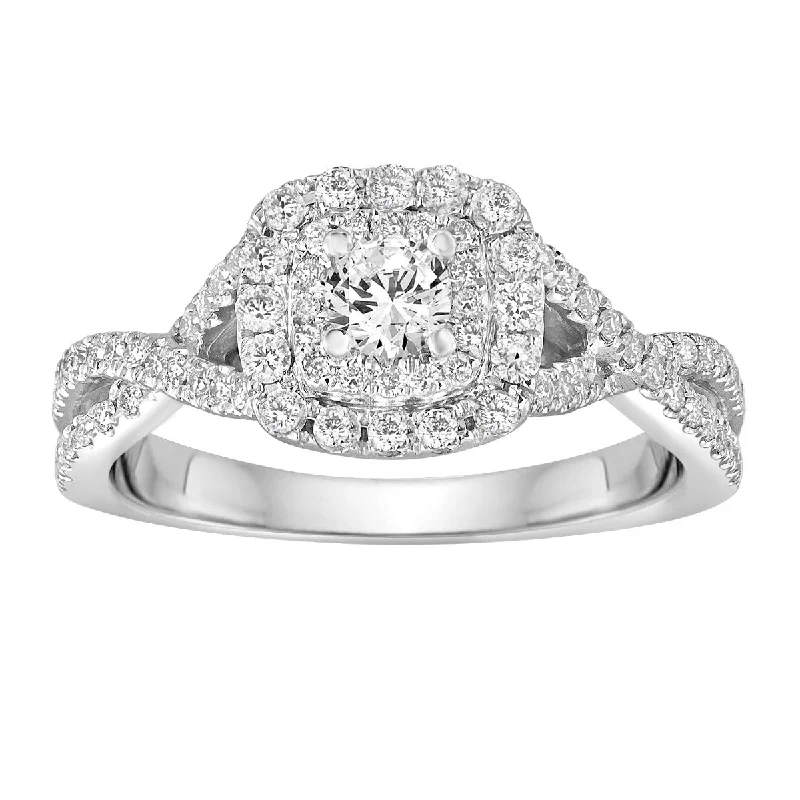 Ladies Engagement Rings with Zincite Spark-14k White Gold .20ct round diamond with .45cttw Round Diamonds Double Halo Engagement Ring BLISS5-E-Size 7