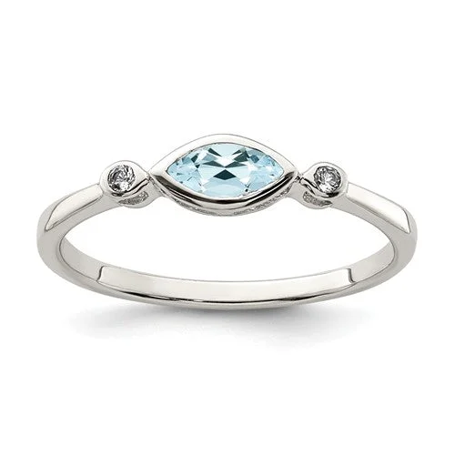 Ladies Rings with Bloom Spark-Sterling Silver Bezel Set Marquise Gemstone And White Topaz Rings