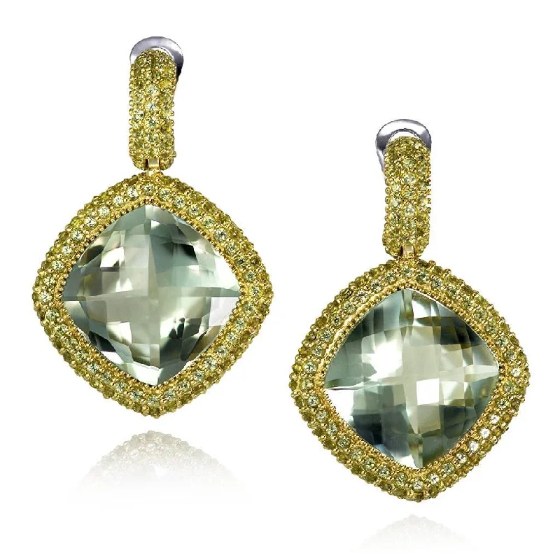 Ladies Earrings with Bloom Glow-Gold Royal Drop Earrings with Green Amethyst & Peridot