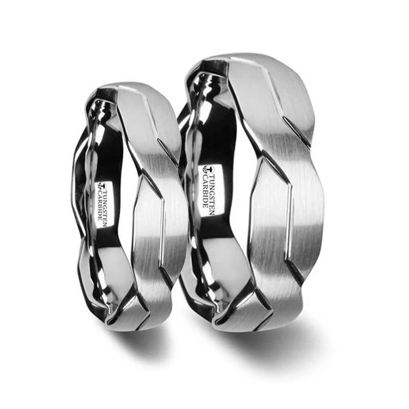 Ladies Rings Sterling Shine-Thorsten FOREVER White Tungsten Ring with Brushed Carved Infinity Symbol Design - 6mm 8mm or 10mm