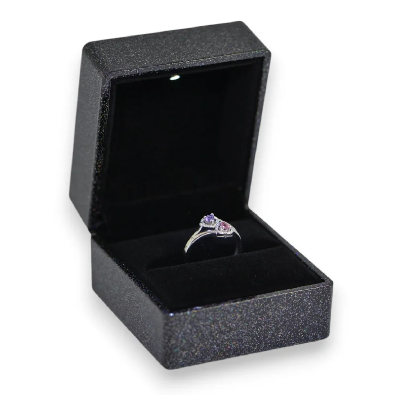 Ladies Rings Curved Glow-Back Glitter LED Ring Box