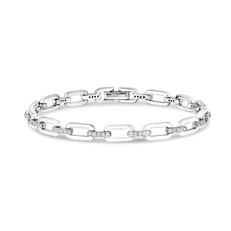 Tactile texture bracelets -Platinum Finish Sterling Silver Micropave Open Links Bracelet with Simulated Diamonds.  - 7.5"