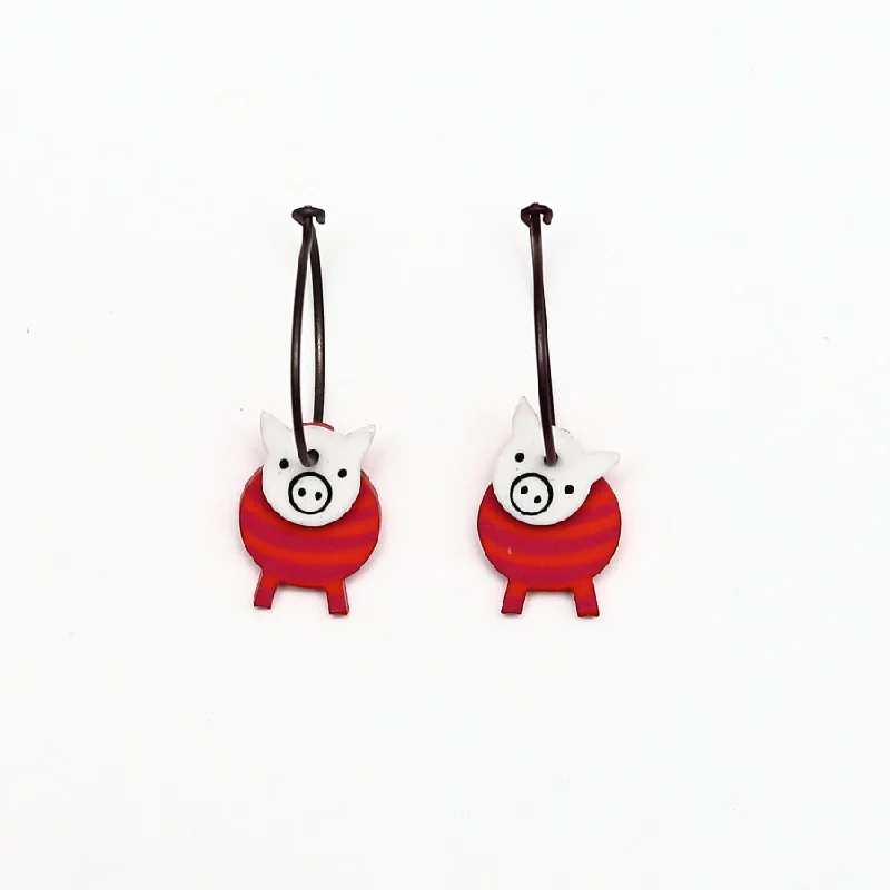 Ladies Earrings with Key Glow-Lene Lundberg K-Form Red Stripey Pig Earrings