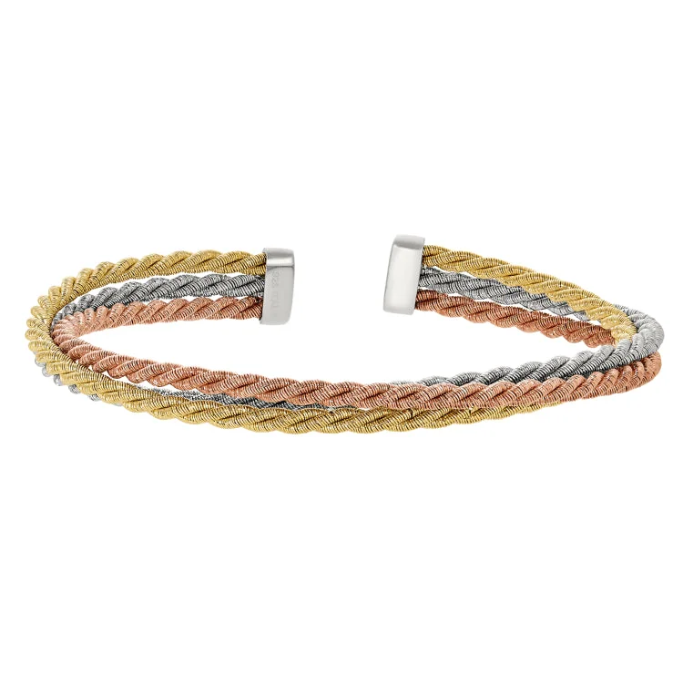 Dragon breath bracelets -Rhodium, Rose Gold and Gold Finish Sterling Silver Three Rope Twist Cuff Bracelet