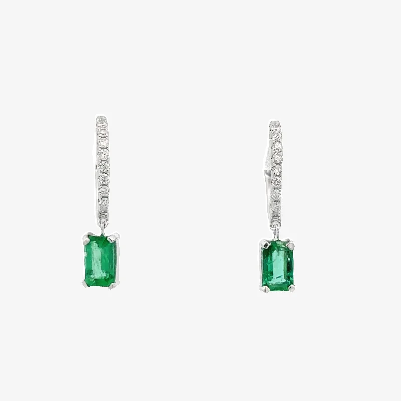 Ladies Earrings Gift Glow-Diamond & Emerald Dangle Earrings