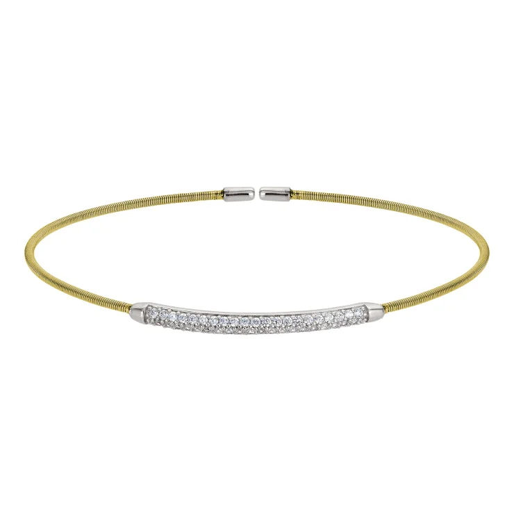 Infinite loop bracelets -Gold Finish Sterling Silver Single Cable Cuff Bracelet with Rhodium Finish Double Row Simulated Diamonds