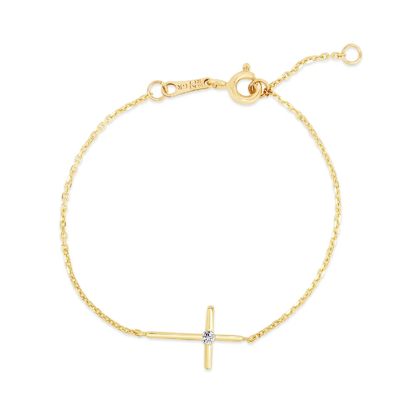 Enamel splash bracelets -14K Gold CZ Side Cross Bracelet