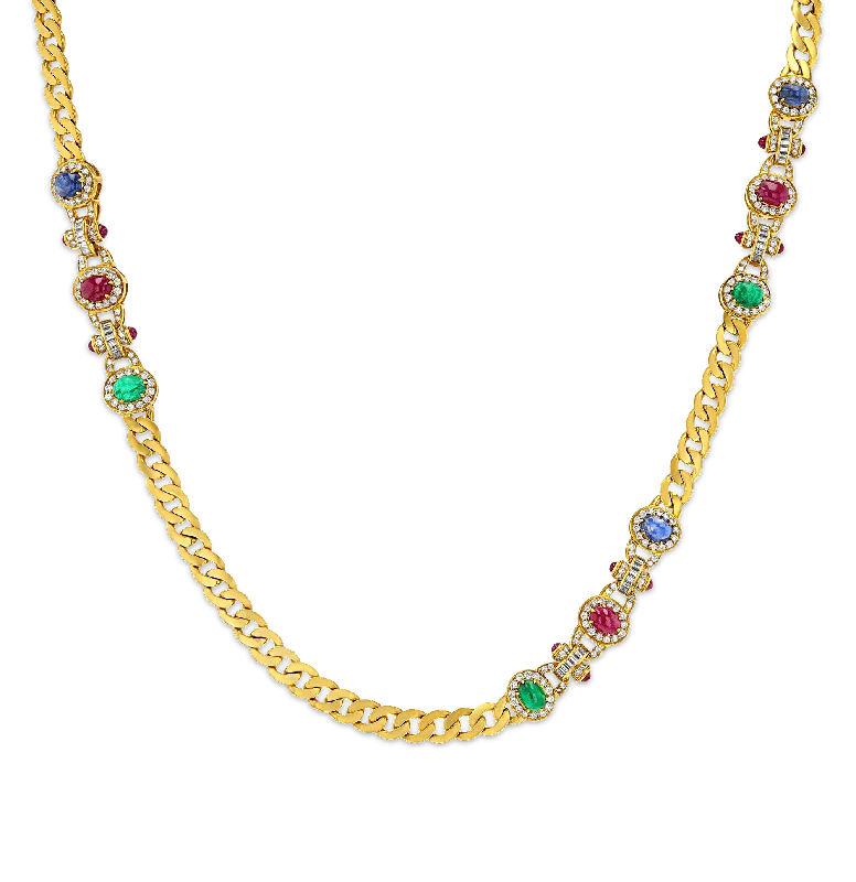 Ladies glossy finish necklaces -Emerald, Ruby, Sapphire and Diamond Necklace