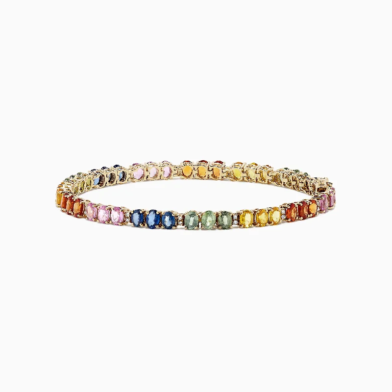 Fragile thin bracelets -Watercolors 14K Gold Multi Sapphire & Diamond Tennis Bracelet, 9.73 TW