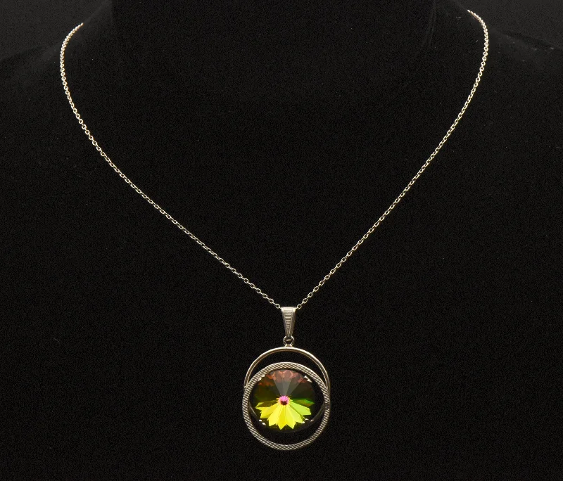 Ladies motherly love necklaces -Vintage Colorful Prismatic Glass Silver Pendant on Silver Chain Necklace - 17.5"