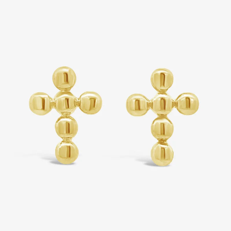 Ladies Earrings Crafted Spark-Gold Bead Cross Earrings