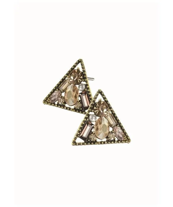 Ladies Earrings Handcrafted Spark-Hot Tomato Triangle Crystal Encrusted Stud Earrings