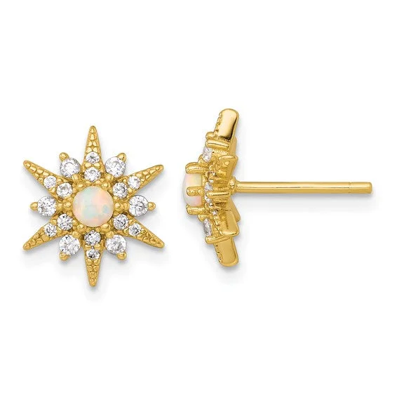 Ladies Earrings for Explorer Spark-Gold Plated Sterling Silver Opal and CZ Star Earrings