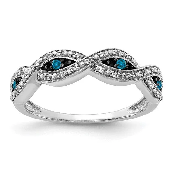 Ladies Rings with Sea Beryl-14k White Gold White and Blue Diamond Twist Ring