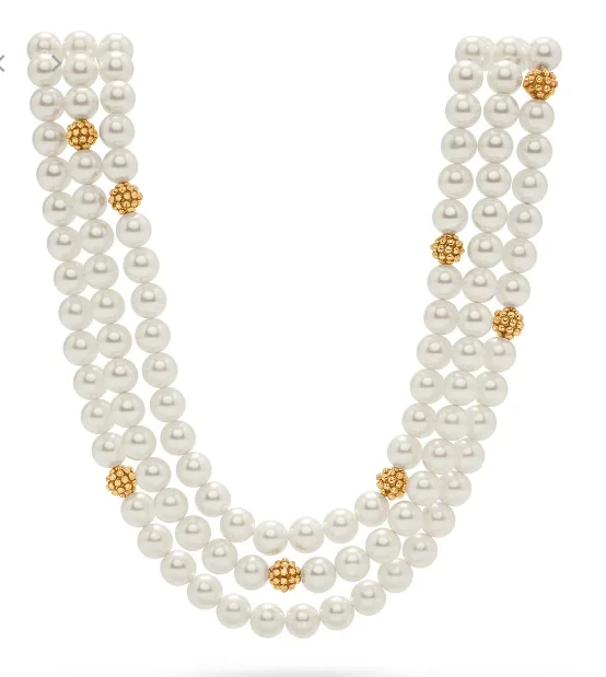 Ladies subtle grace necklaces -Necklace - Berry & Bead Triple Strand Pearl Necklace