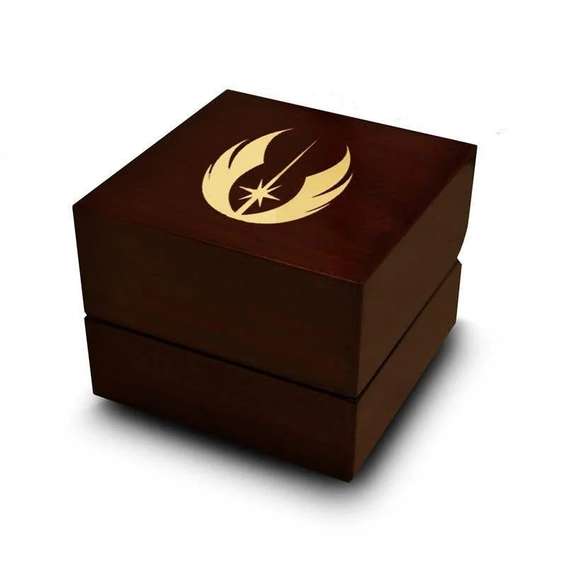 Ladies Engagement Rings Angel Glow-Star Wars Jedi Order Symbol Engraved Wood Ring Box Chocolate Dark Wood Personalized Wooden Wedding Ring Box