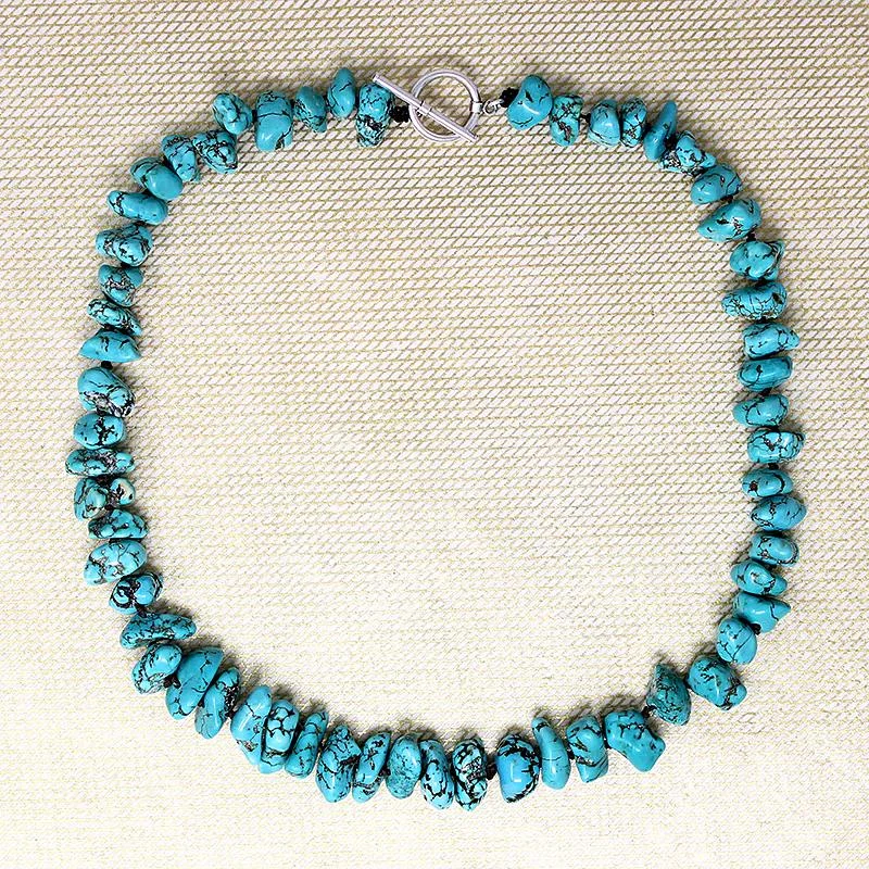 Ladies expansive wide necklaces -Graduated Turquoise Nugget Bead Necklace