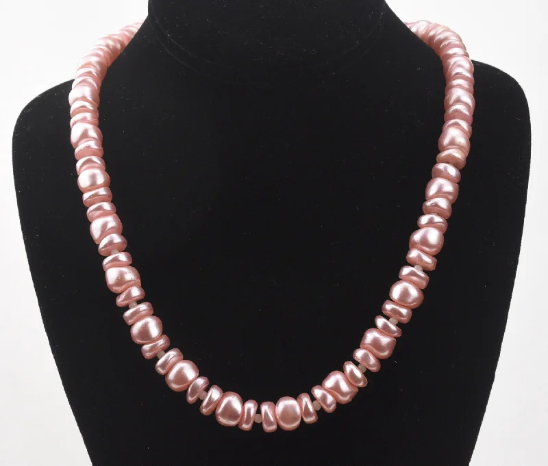 Ladies deco flair necklaces -Large Pink Coin Pearl Single Strand Necklace - 27.5"