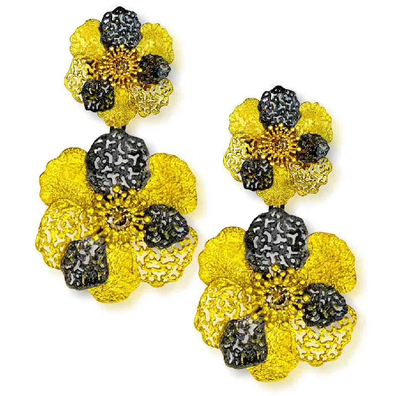 Ladies Earrings with White Leucite-Gold Coronaria Convertible Earrings with Champagne Diamonds